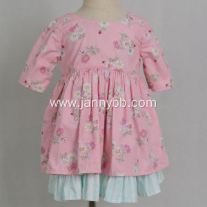 Boutique girls pink green cotton floral dress